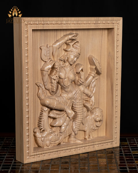 Dancing Ardhanarishvara (Shiva Shakthi) 13" x 11" Ash wood carving - Hindu God Wood Carving