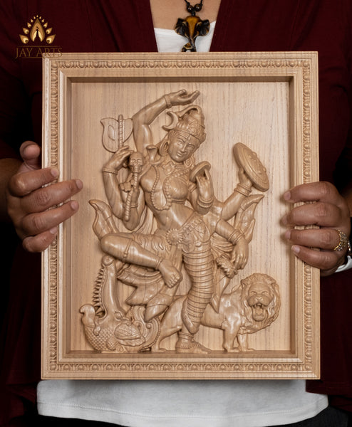 Dancing Ardhanarishvara (Shiva Shakthi) 13" x 11" Ash wood carving - Hindu God Wood Carving