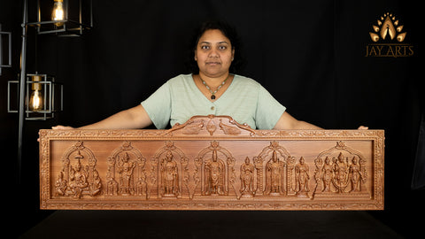 Arupadaiveedu Wood Carving 15" x 54" - The Grand Panel of the Six Abodes of Lord Murugan