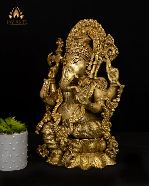 Ornamented Bhagwan Ganesh 15" Brass Statue