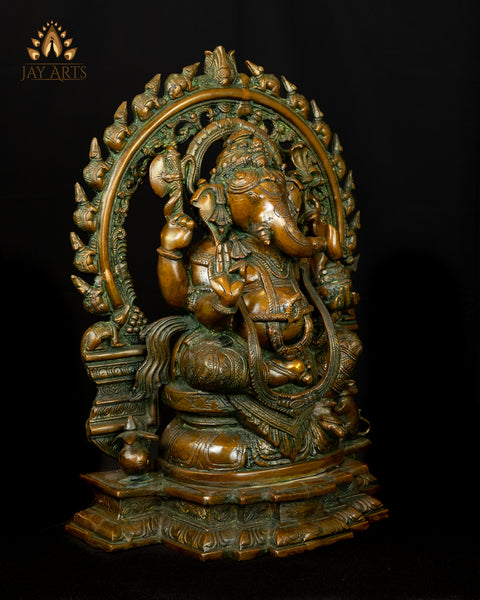 18" Bhagwan Ganesh with a Mice Aureole - Brass Statue