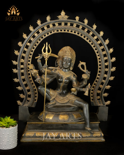 The All-Powerful Ma Kaali with a Blazing Prabhavali 26" Brass Statue