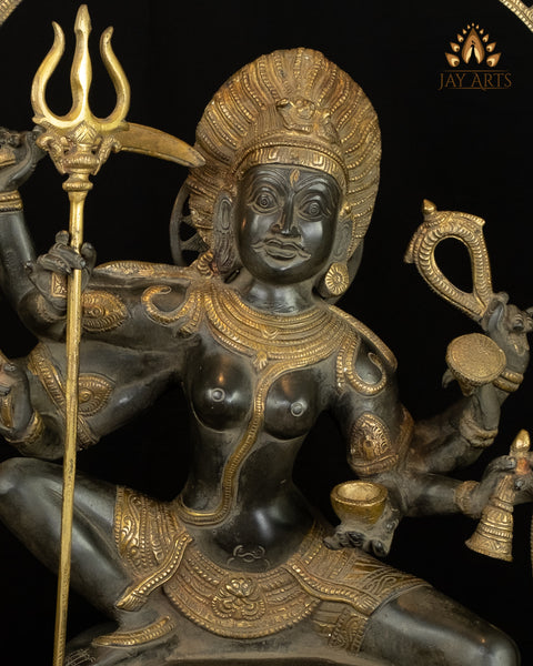 The All-Powerful Ma Kaali with a Blazing Prabhavali 26" Brass Statue