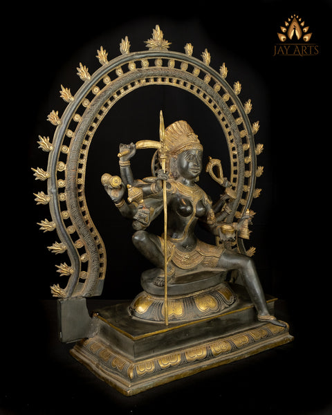 The All-Powerful Ma Kaali with a Blazing Prabhavali 26" Brass Statue