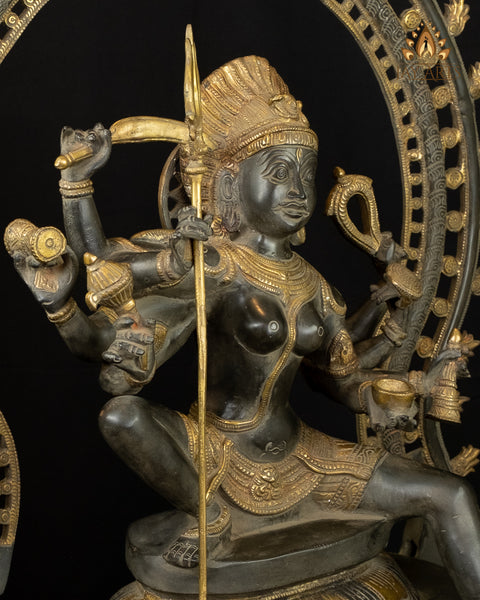 The All-Powerful Ma Kaali with a Blazing Prabhavali 26" Brass Statue