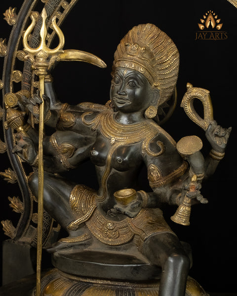 The All-Powerful Ma Kaali with a Blazing Prabhavali 26" Brass Statue