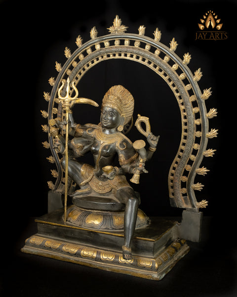 The All-Powerful Ma Kaali with a Blazing Prabhavali 26" Brass Statue