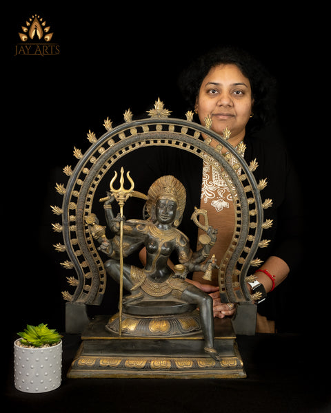 The All-Powerful Ma Kaali with a Blazing Prabhavali 26" Brass Statue