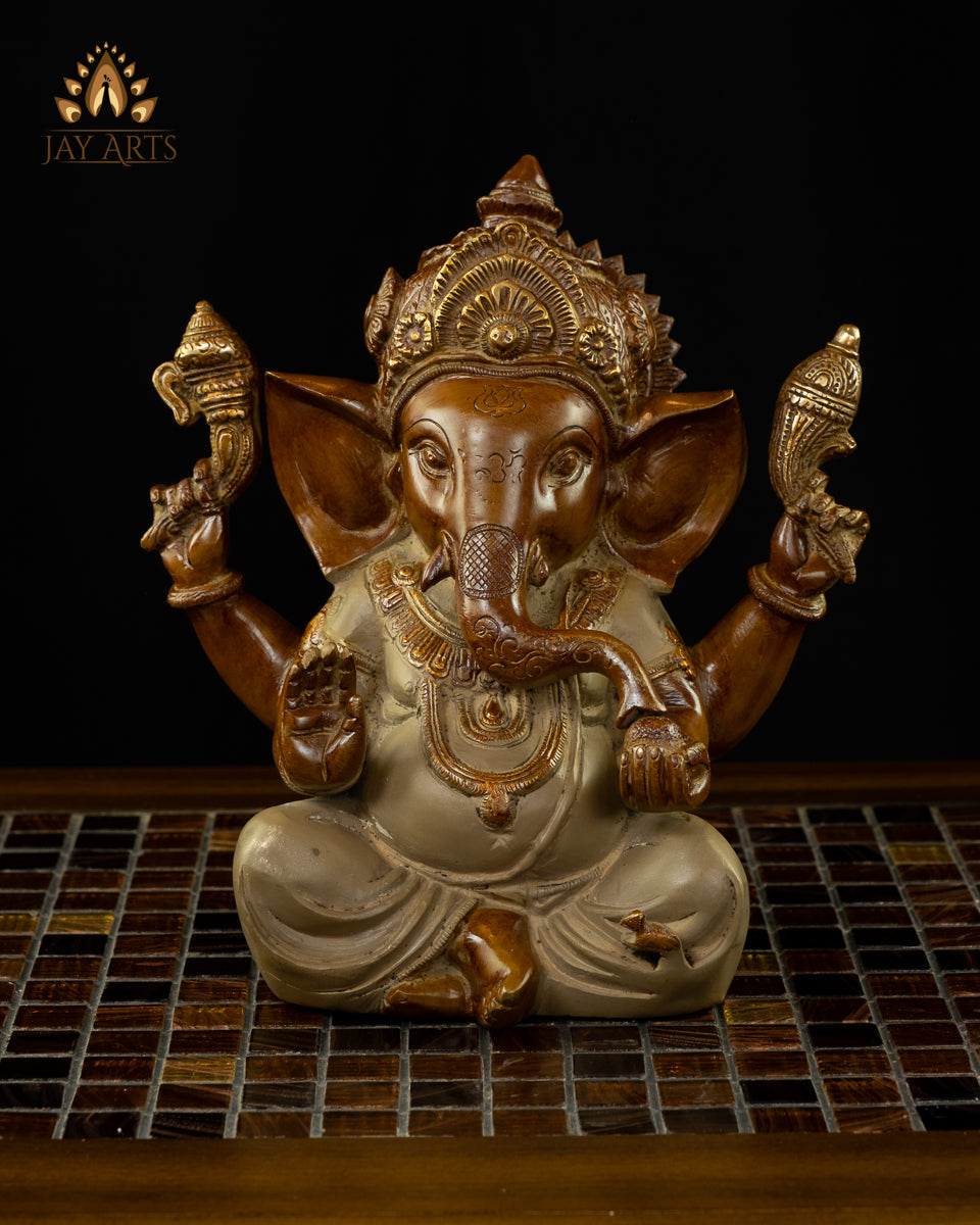 9" Blessing Ganesha Brass Statue