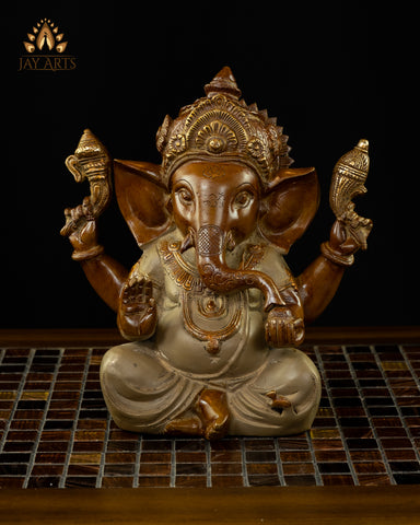 9" Blessing Ganesha Brass Statue