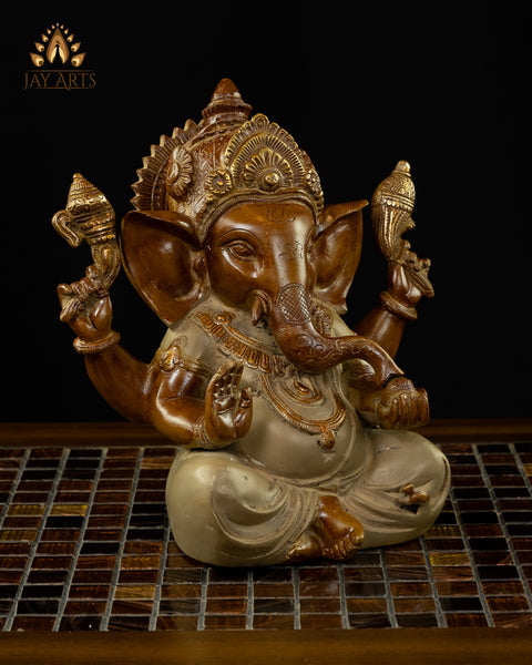 9" Blessing Ganesha Brass Statue