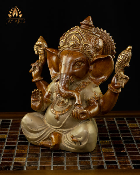 9" Blessing Ganesha Brass Statue
