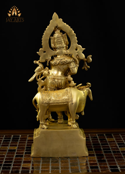 Murari Krishna with a Cow 13" Brass Statue
