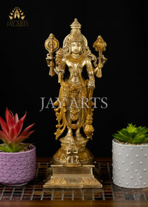 Lord Vishnu with Garuda 15" - Brass Vishnu Statue