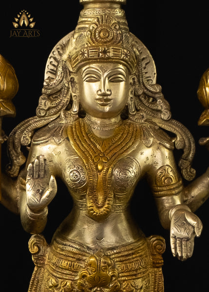 Goddess Lakshmi with an Elephant - Brass Lakshmi Statue