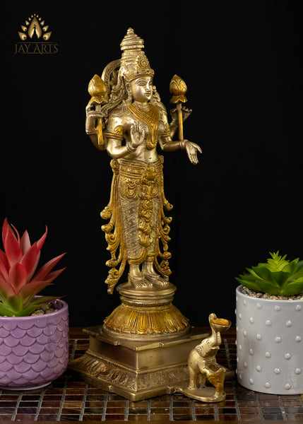 Goddess Lakshmi with an Elephant - Brass Lakshmi Statue