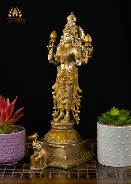 Goddess Lakshmi with an Elephant - Brass Lakshmi Statue