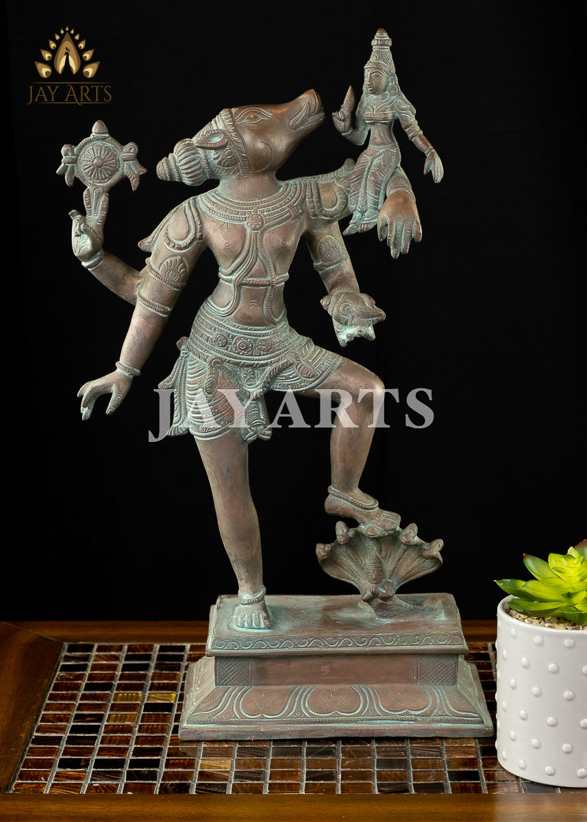 Varaha Avatar of Vishnu with Bhuma Devi 17" - Brass Vishnu Statue