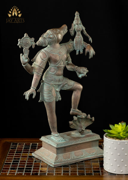 Varaha Avatar of Vishnu with Bhuma Devi 17" - Brass Vishnu Statue