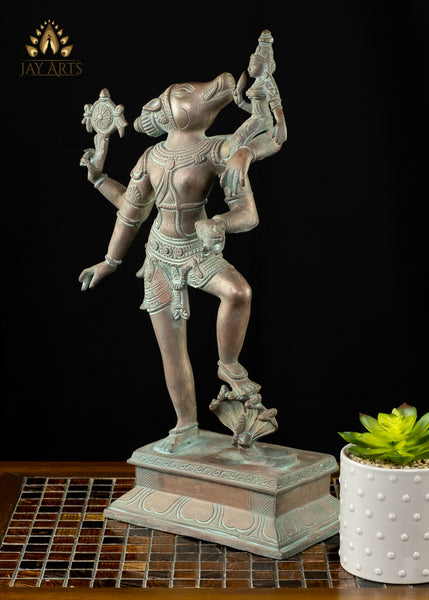 Varaha Avatar of Vishnu with Bhuma Devi 17" - Brass Vishnu Statue