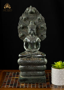 Buddha in Meditation protected by Muchalinda - Angkor Wat Bayon Style Naga Buddha from Cambodia