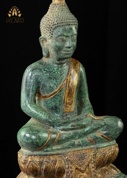 Buddha in Meditation 12" - Khmer Antique Style Bronze Buddha Statue