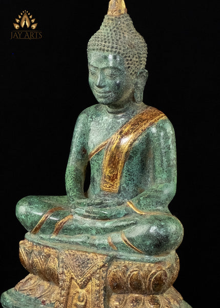 Buddha in Meditation 12" - Khmer Antique Style Bronze Buddha Statue