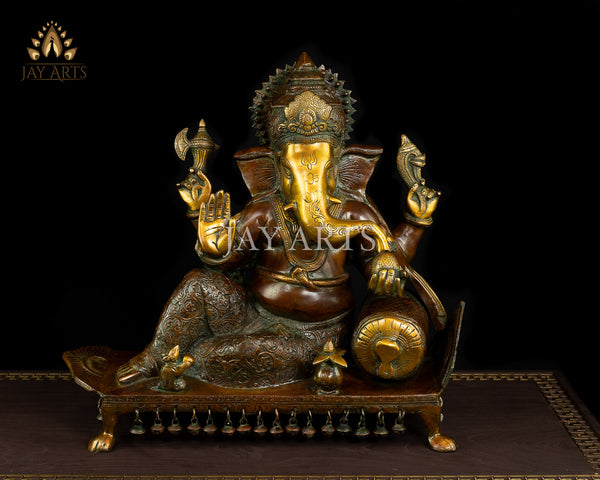 16" Lord Ganesh seated on a Chowki with Ghungroos