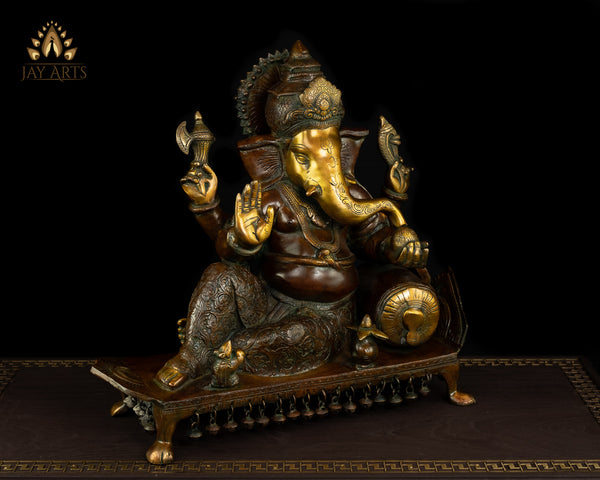 16" Lord Ganesh seated on a Chowki with Ghungroos