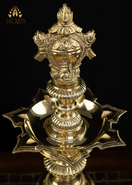 Auspicious 7 Wick Vaishnava Lamp Set - 16” Fine Brass Lamps