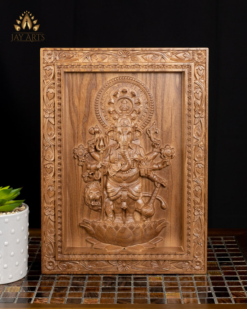 Shuba Drishti Ganapathi - Kan Drishti Pillayar 13" Wood Carving (Square frame)