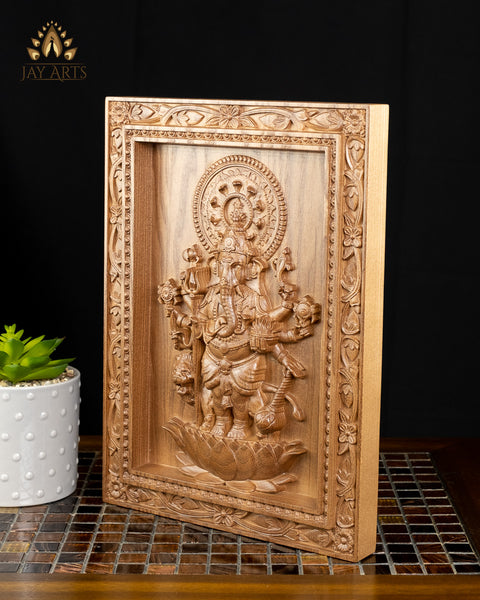 Shuba Drishti Ganapathi - Kan Drishti Pillayar 13" Wood Carving (Square frame)