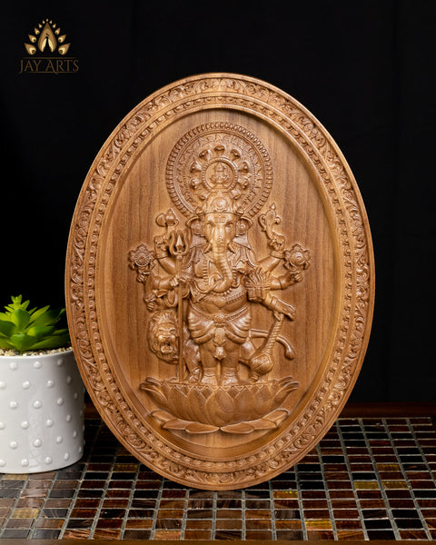 Shuba Drishti Ganapathi - Kan Drishti Pillayar 13" Wood Carving (Oval frame)