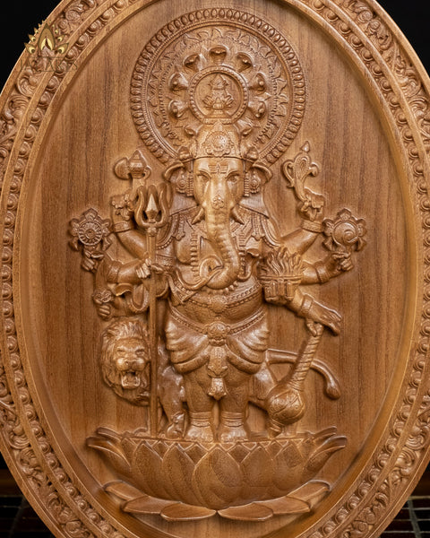 Shuba Drishti Ganapathi - Kan Drishti Pillayar 13" Wood Carving (Oval frame)