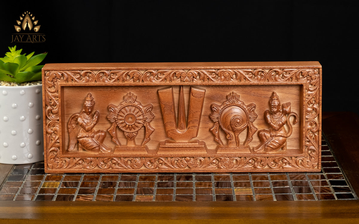 Vaishnava Symbols (Shanku and Chakra) Wood Carving 5" x 13"