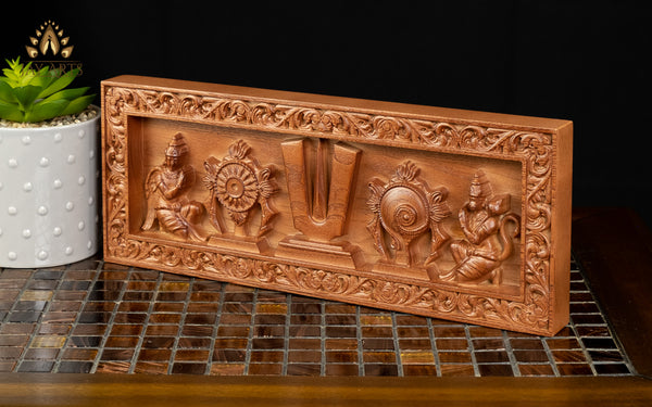 Vaishnava Symbols (Shanku and Chakra) Wood Carving 5" x 13"