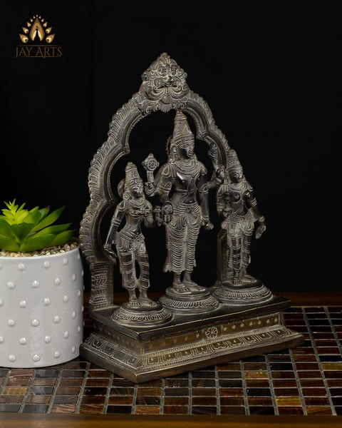 Bhagwan Vishnu with Goddess Lakshmi and Bhumadevi 10" Brass Statue