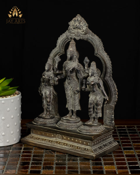 Bhagwan Vishnu with Goddess Lakshmi and Bhumadevi 10" Brass Statue