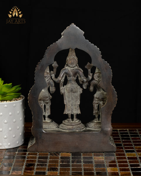 Bhagwan Vishnu with Goddess Lakshmi and Bhumadevi 10" Brass Statue