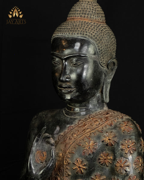 Buddha in Akasha Mudra 21” - Antique Khmer Style Cambodian Bronze Buddha Statue