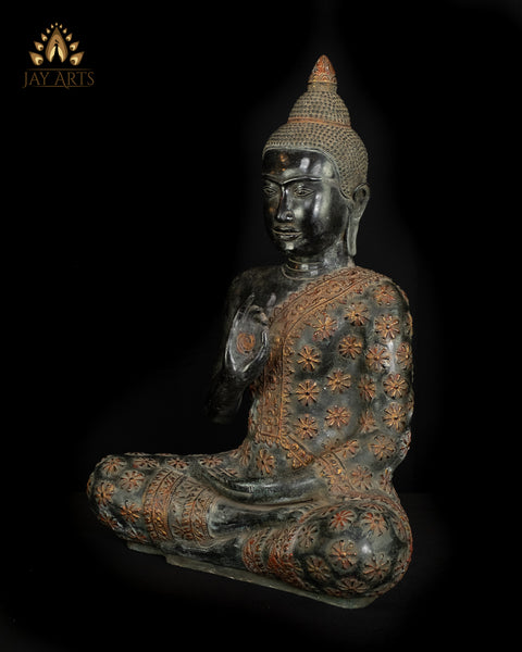 Buddha in Akasha Mudra 21” - Antique Khmer Style Cambodian Bronze Buddha Statue