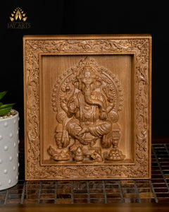 Ganesh Wood Carving 8" - Ganesh Wood Wall Panel