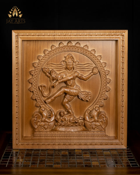 Lord Nataraja Wood Carving 15" Ashwood Wall Panel