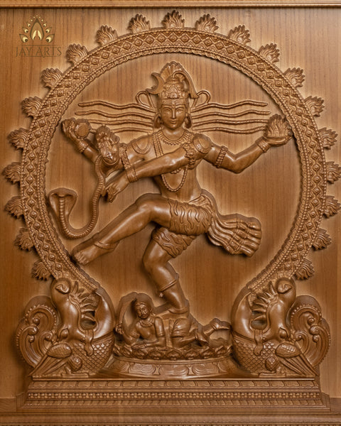 Lord Nataraja Wood Carving 15" Ashwood Wall Panel