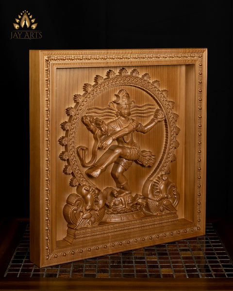 Lord Nataraja Wood Carving 15" Ashwood Wall Panel