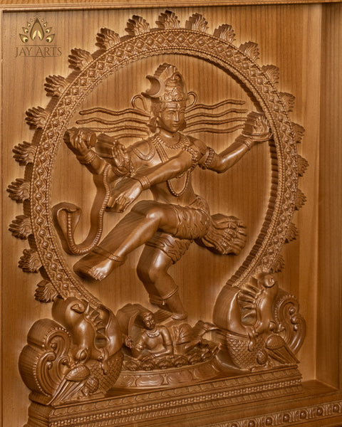 Lord Nataraja Wood Carving 15" Ashwood Wall Panel