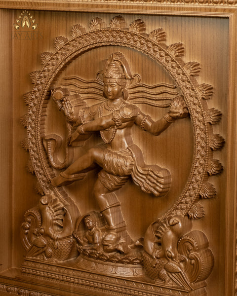 Lord Nataraja Wood Carving 15" Ashwood Wall Panel