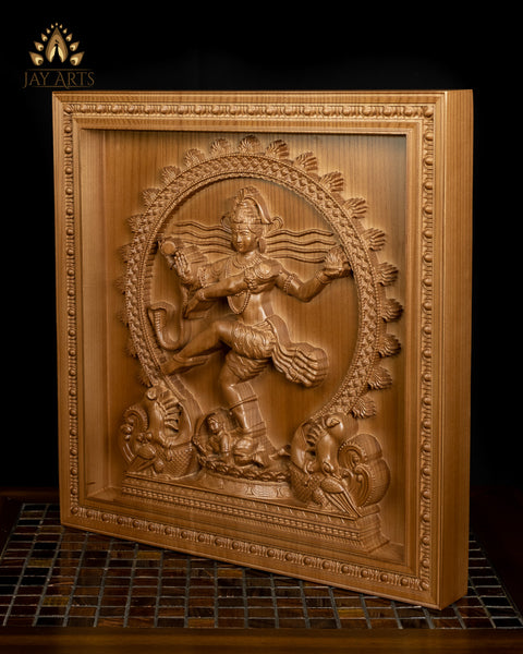 Lord Nataraja Wood Carving 15" Ashwood Wall Panel