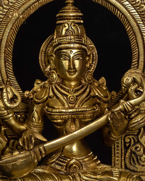 10" Goddess Saraswathi Brass Statue