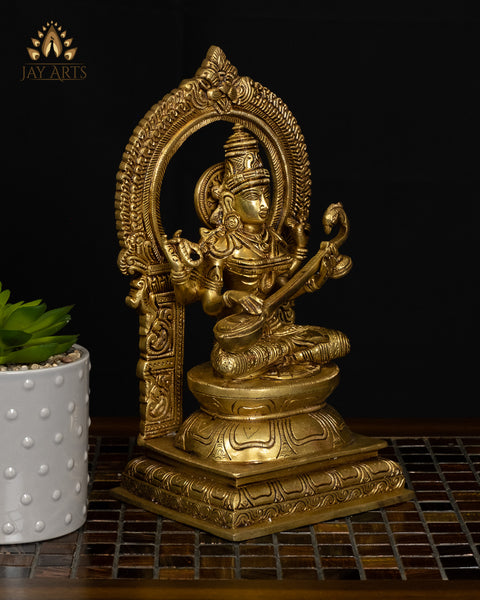 10" Goddess Saraswathi Brass Statue